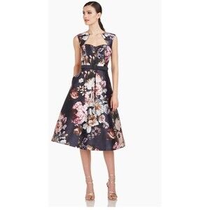 Kay Unger New York Arielle Floral Print Midi Cocktail Dress NWT $288 Size 0